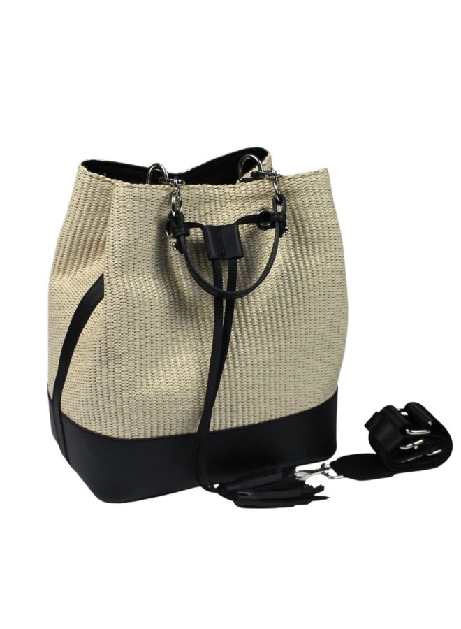 Elegant bucket handbag with a chic design -beige - Image 1