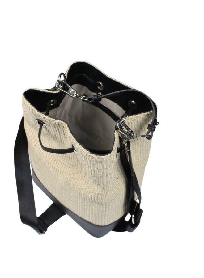 Elegant bucket handbag with a chic design -beige - Image 2