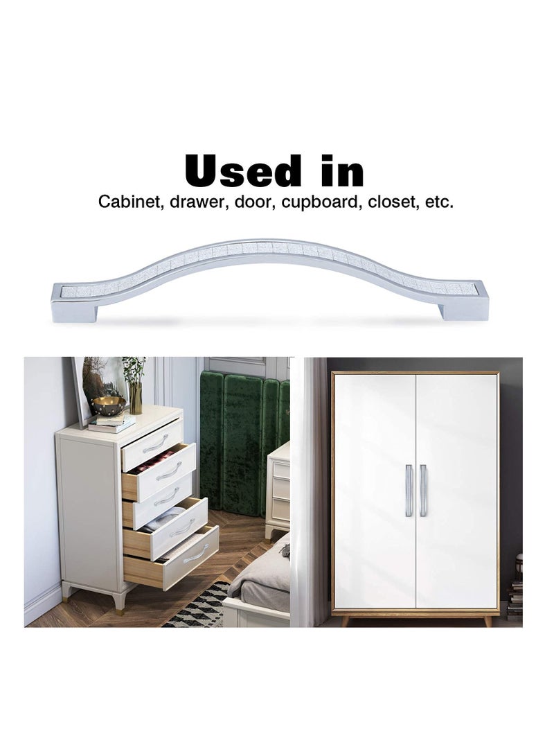 Zikra 5 Pack Rhinestone Crystal Drawer Knobs, Europe Style ZineAlloy Furniture Door Pull Handle for Dresser Cabinet Cupboard Kitchen Knobs, 128MM 5PCS Silver - Image 3