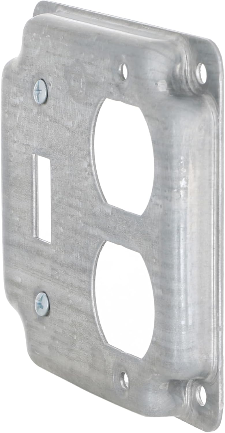 RACO Hubbell- 906C 1 Duplex Receptacle and Toggle Switch 4-Inch Square Exposed Work Cover, Steel - Image 3