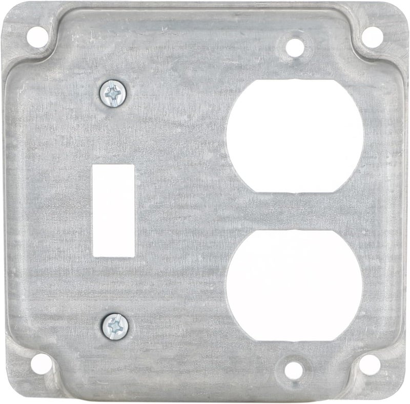 RACO Hubbell- 906C 1 Duplex Receptacle and Toggle Switch 4-Inch Square Exposed Work Cover, Steel - Image 2