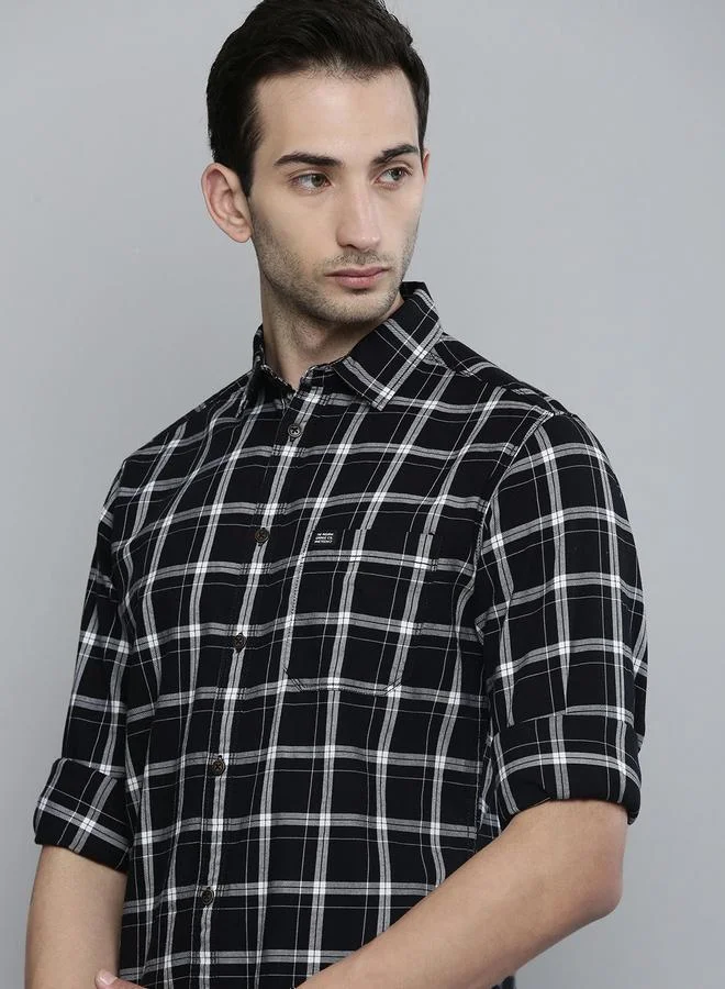 The Indian Garage Co  Men Black Checkered Slim Fit Shirt for Men | Best Price UAE