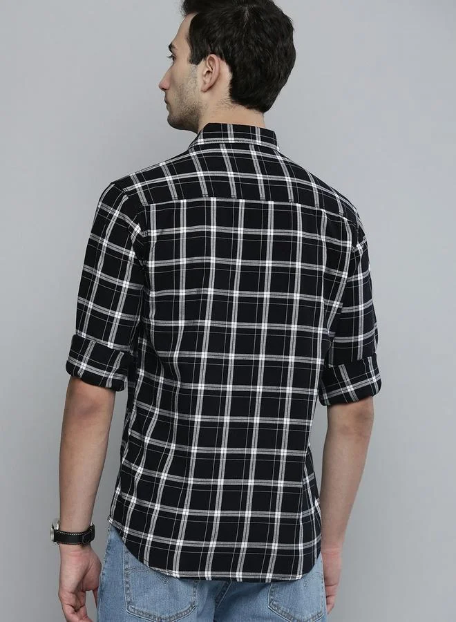 The Indian Garage Co  Men Black Checkered Slim Fit Shirt for Men | Best Price UAE