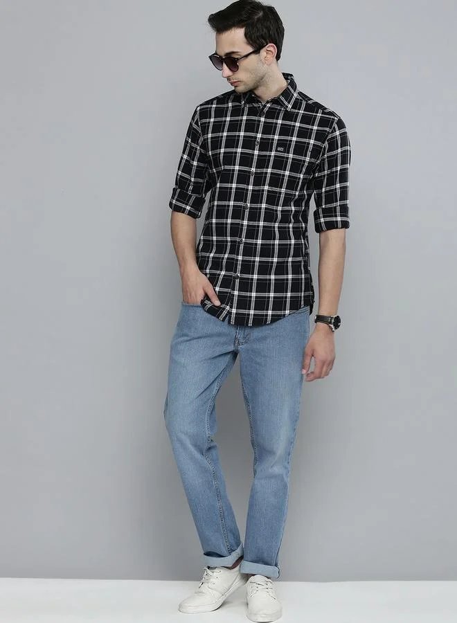 The Indian Garage Co  Men Black Checkered Slim Fit Shirt for Men | Best Price UAE