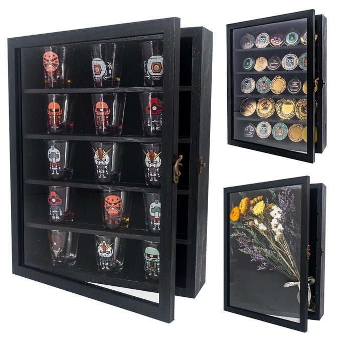 Shadow Box Frame Display Case 11x14 with Removable Shelves Deep Memory Box Trinket Knick Knack Shelf Cabinet for Collector Keepsake Coins Military Medals Wedding Flowers Black