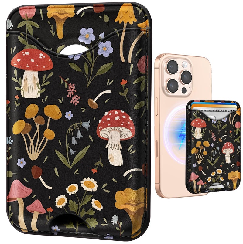 Shorogyt Compatible with Magsafe Wallet Magnetic Card Holder - Mushroom Plant Phone Wallets for Women Teen Girls Cute for iPhone 17/16/15/14/13/12 Series Slim for Apple Mag RFID Magnet, Fit 3 Cards - Image 1