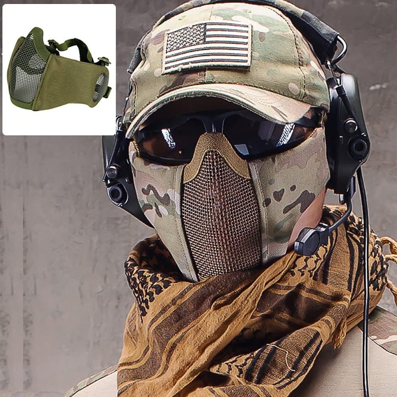 Aoutacc Foldable Airsoft Mesh Mask, Nylon Military Tactical Half Face Mesh Masks with Ear Cover Protection Adjustable CS Protective Lower Guardfor Mask CS Hunting Paintball Shooting - Image 3