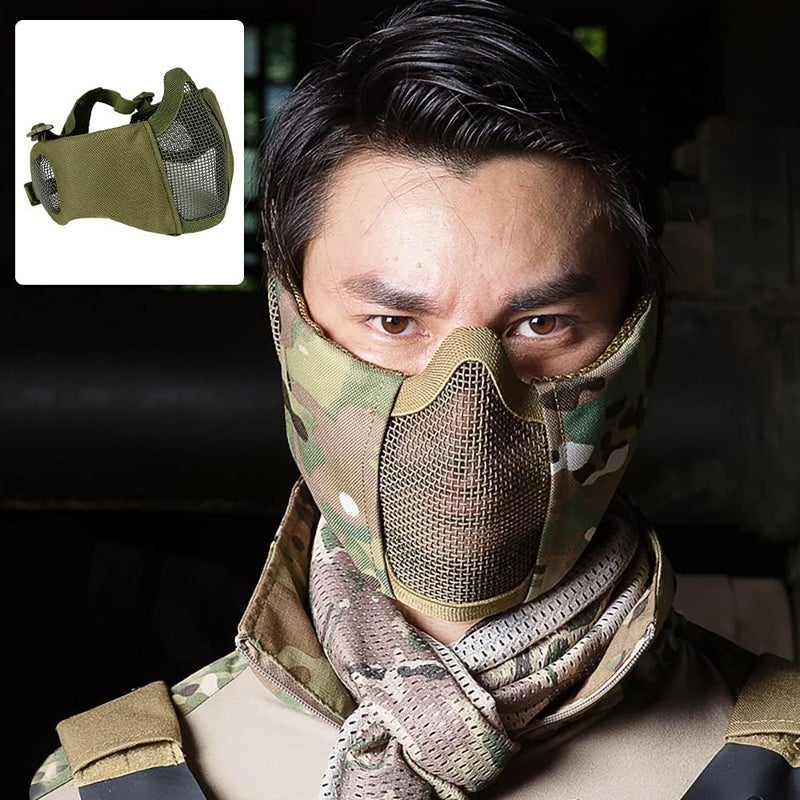 Aoutacc Foldable Airsoft Mesh Mask, Nylon Military Tactical Half Face Mesh Masks with Ear Cover Protection Adjustable CS Protective Lower Guardfor Mask CS Hunting Paintball Shooting - Image 5