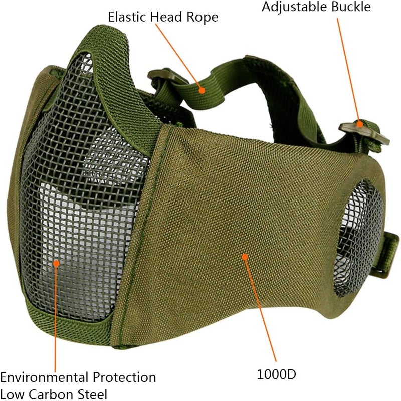 Aoutacc Foldable Airsoft Mesh Mask, Nylon Military Tactical Half Face Mesh Masks with Ear Cover Protection Adjustable CS Protective Lower Guardfor Mask CS Hunting Paintball Shooting - Image 2