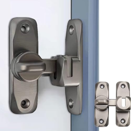 Funnytek Barn Door Lock 90/180 Degree Door Latch Lock Safety Zinc Alloy Sliding Door Latch Lock Gate Lock Door Security Locking Latch for Cabinets, Bathroom, Garage, Window (Gray) - Image 5