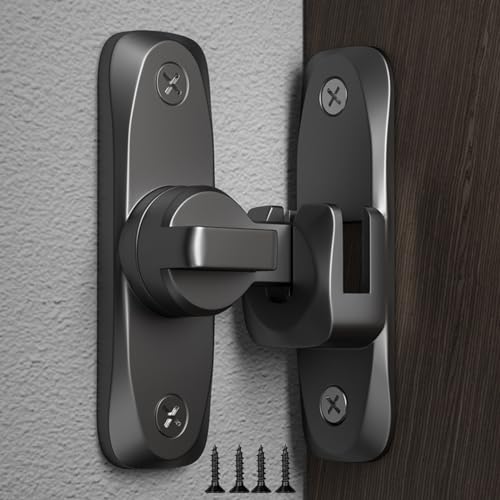 Funnytek Barn Door Lock 90/180 Degree Door Latch Lock Safety Zinc Alloy Sliding Door Latch Lock Gate Lock Door Security Locking Latch for Cabinets, Bathroom, Garage, Window (Gray) - Image 1