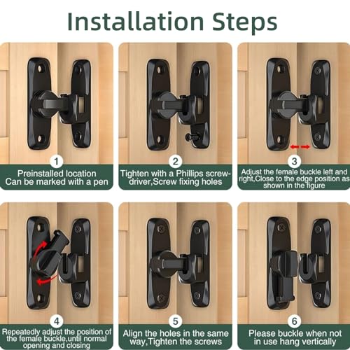 Funnytek Barn Door Lock 90/180 Degree Door Latch Lock Safety Zinc Alloy Sliding Door Latch Lock Gate Lock Door Security Locking Latch for Cabinets, Bathroom, Garage, Window (Gray) - Image 4