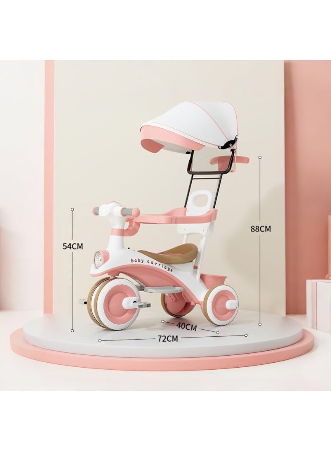 Mr. Penda 4 in 1 Kids Tricycles, Children Pedal Tricycle with Push Handle, Adjustable Push Handle, Music, Lamplight, Storage Basket and Safe Design for Boys and Girls 1-6 Year Old (Pink) - Image 2