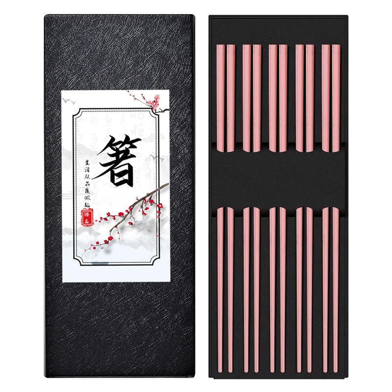 304 Stainless Steel Chopsticks 5-Pair Gold-Tone Color Titanium Coated with Custom Logo Box Rose Gold Light Body 