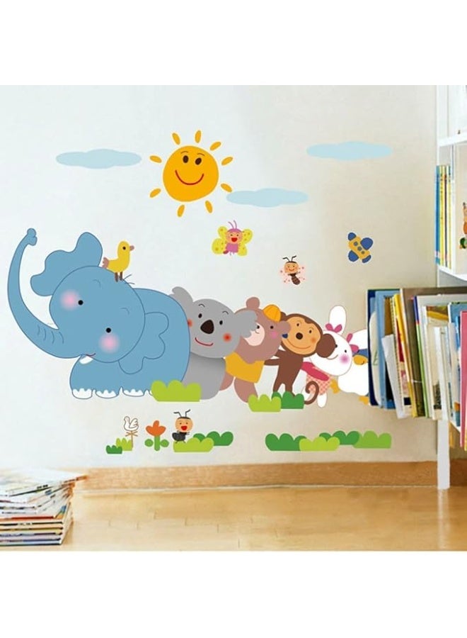 Decals Design 'Jungle Cartoon Cute Animals' Wall Sticker (PVC Vinyl, 60 cm x 90 cm, Multicolour) - Image 1