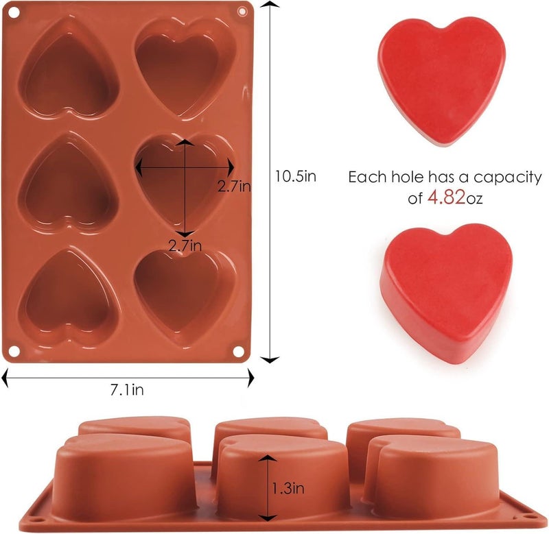 Chocolate Mold - Silicone Heart 6-Cavity Brown 2 Pcs 26.9x18cm Flexible Non-Stick for Soap Baking DIY Crafts Kitchen Tool Durable Easy Release Design Perfect for Homemade Treats (model 4) - Image 4