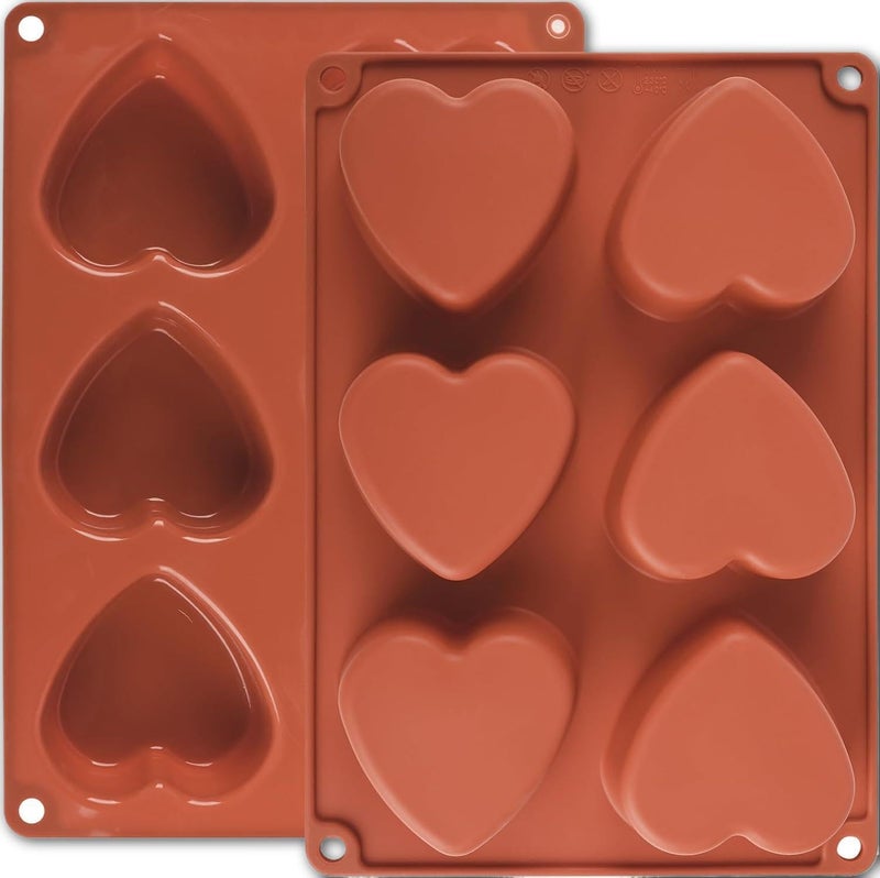 Chocolate Mold - Silicone Heart 6-Cavity Brown 2 Pcs 26.9x18cm Flexible Non-Stick for Soap Baking DIY Crafts Kitchen Tool Durable Easy Release Design Perfect for Homemade Treats (model 4) - Image 2