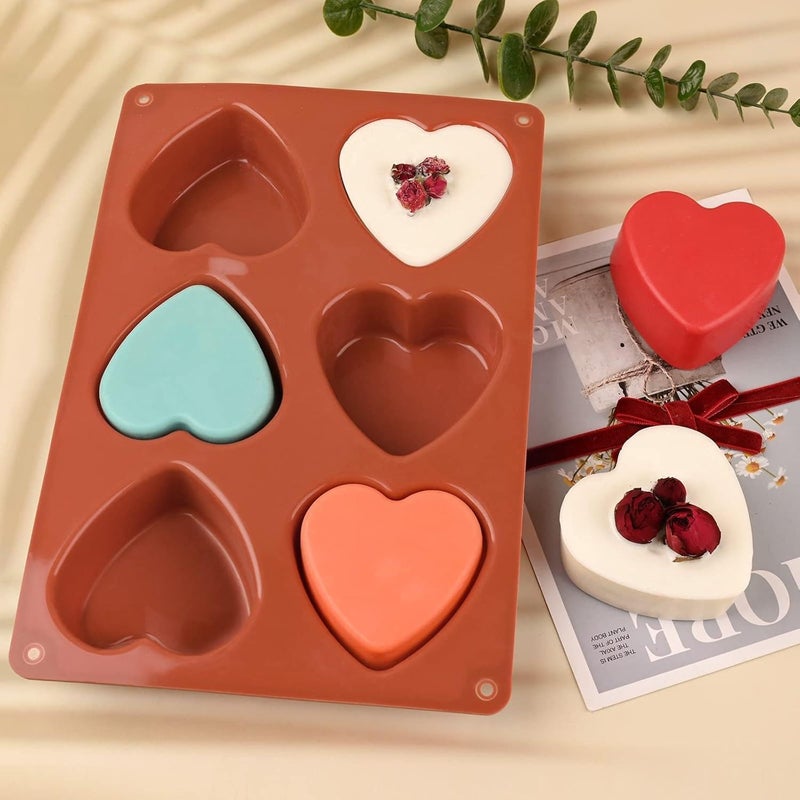 Chocolate Mold - Silicone Heart 6-Cavity Brown 2 Pcs 26.9x18cm Flexible Non-Stick for Soap Baking DIY Crafts Kitchen Tool Durable Easy Release Design Perfect for Homemade Treats (model 4) - Image 3