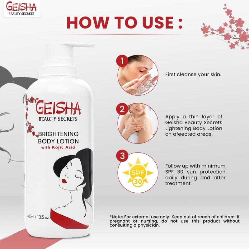 OMIC Geisha Kojic Acid Skin Brightening Body Cream - 13.5 fl oz / 400ml- Dark Spot Cream, Moisturiser, Uneven Skin Tone - Image 3