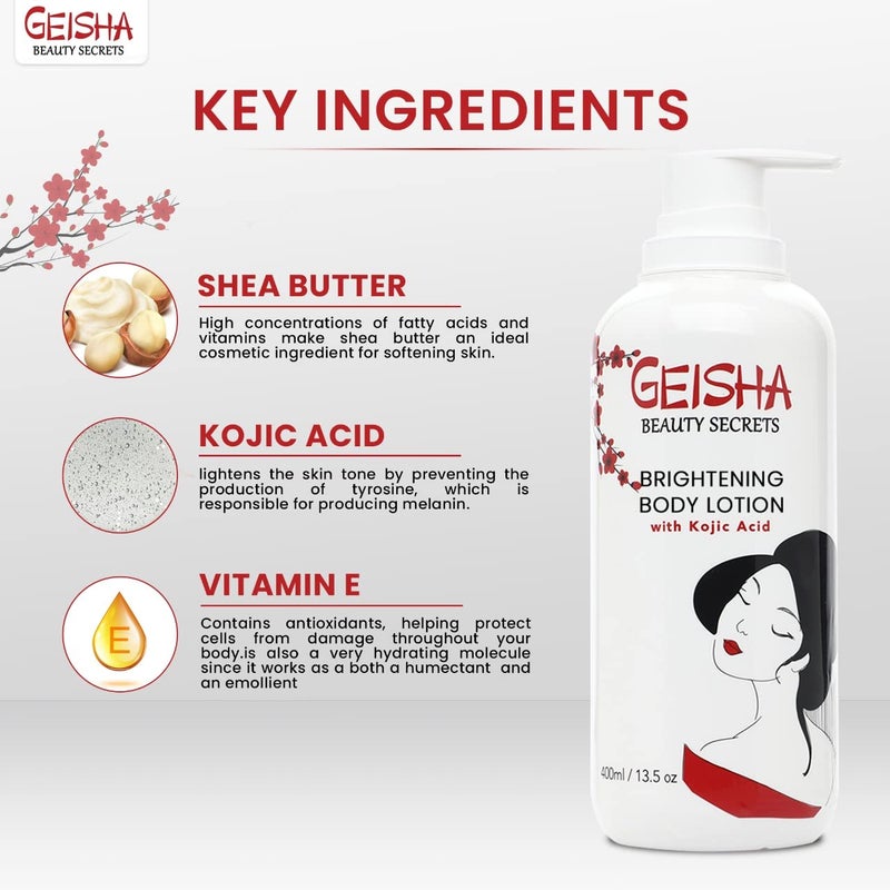 OMIC Geisha Kojic Acid Skin Brightening Body Cream - 13.5 fl oz / 400ml- Dark Spot Cream, Moisturiser, Uneven Skin Tone - Image 2