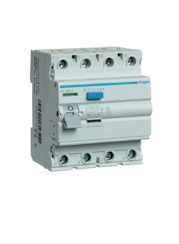 Hager Earth Leakage Circuit Breaker (ELCB/RCCB) - 63A 4Pole 300mA - CF464J  - Image 2