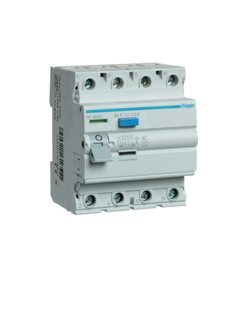 Hager Earth Leakage Circuit Breaker (ELCB/RCCB) - 63A 4Pole 300mA - CF464J  - Image 1