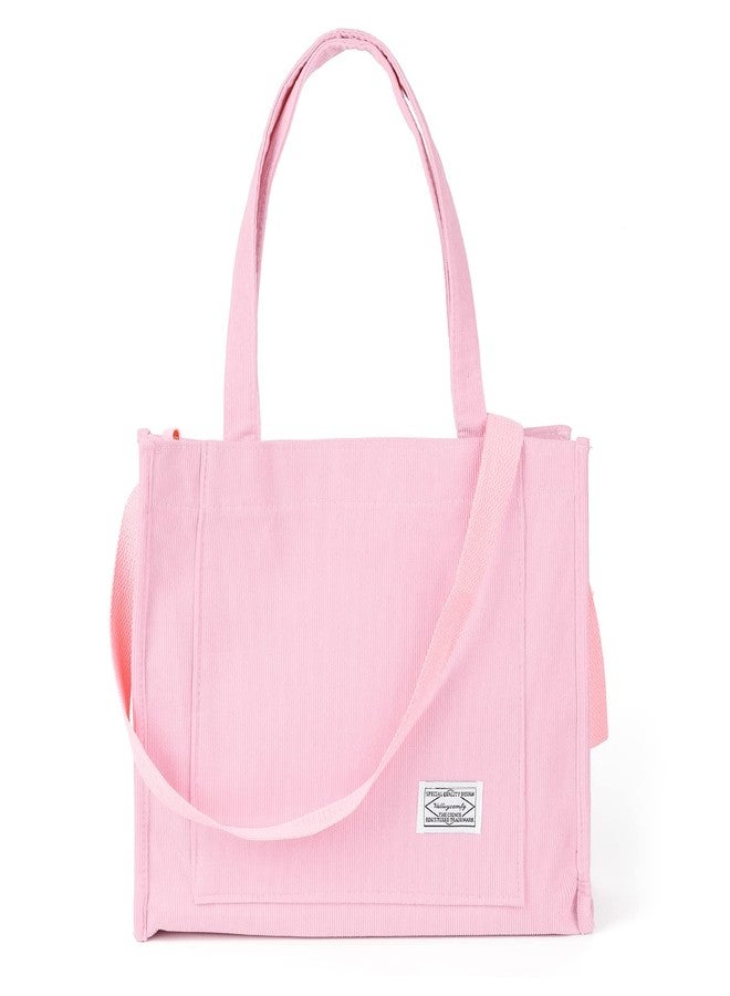 Valleycomfy Vintage Casual Corduroy Tote Bags Crossbody Bag Purse for Women Travel Shoulder Bags Handbags Eco Bag,Pink,Large, Pink, Large - Image 1