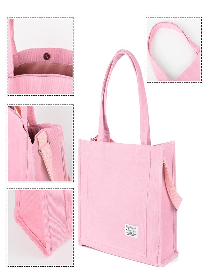 Valleycomfy Vintage Casual Corduroy Tote Bags Crossbody Bag Purse for Women Travel Shoulder Bags Handbags Eco Bag,Pink,Large, Pink, Large - Image 5