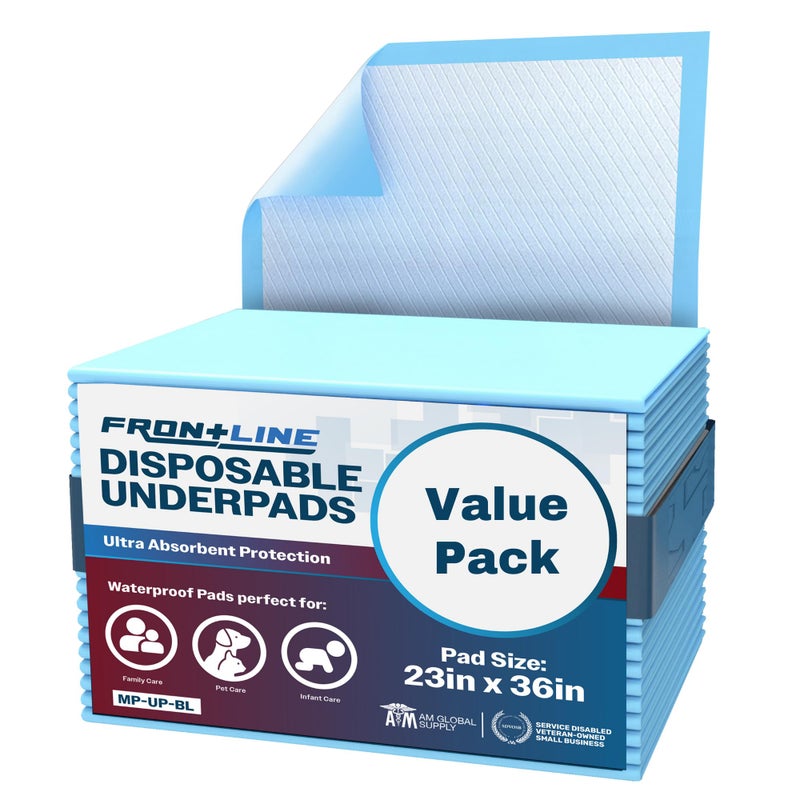 FRONTLINE Disposable Underpads Large 23'' X 36'' Absorbent Bed Pads, Medical Hospital Bed Incontinence Chux Pads | Thick Waterproof Protection for Kids, Adults, Elderly Liquid, Urine, Accidents (25) - Image 1