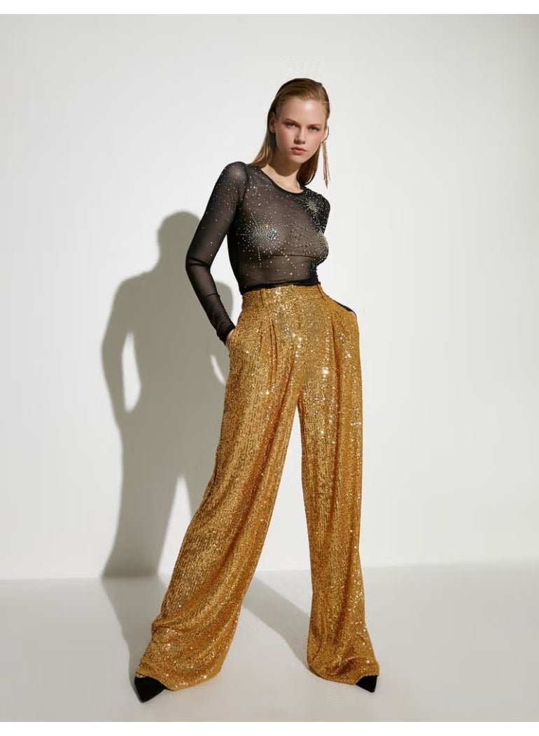 KOTON Sequined Palazzo Trousers with Pockets - Image 1