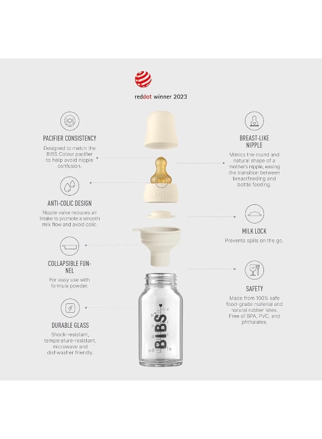 BIBS Baby Glass Bottle Complete Set 110 ml | BPA Free Natural Rubber | Made in Denmark | Blush - Image 2