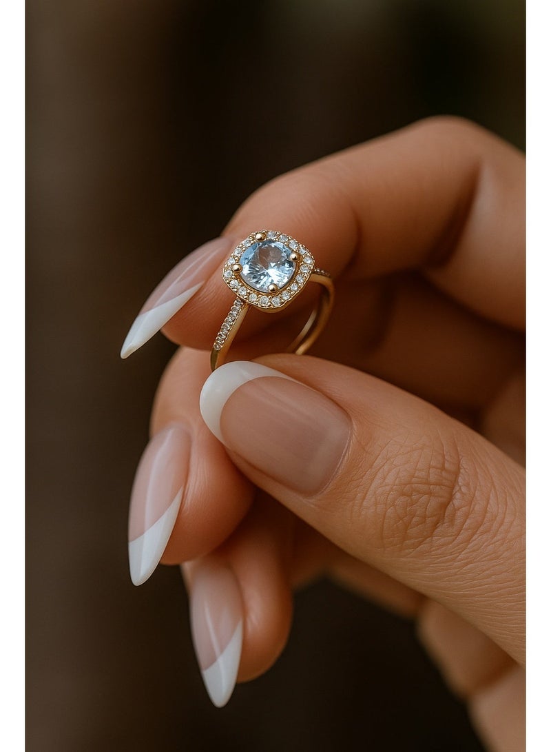 3Diamonds Gold-Plated Halo Ring with Round-Cut Center Stone – Adjustable & Elegant - Image 4