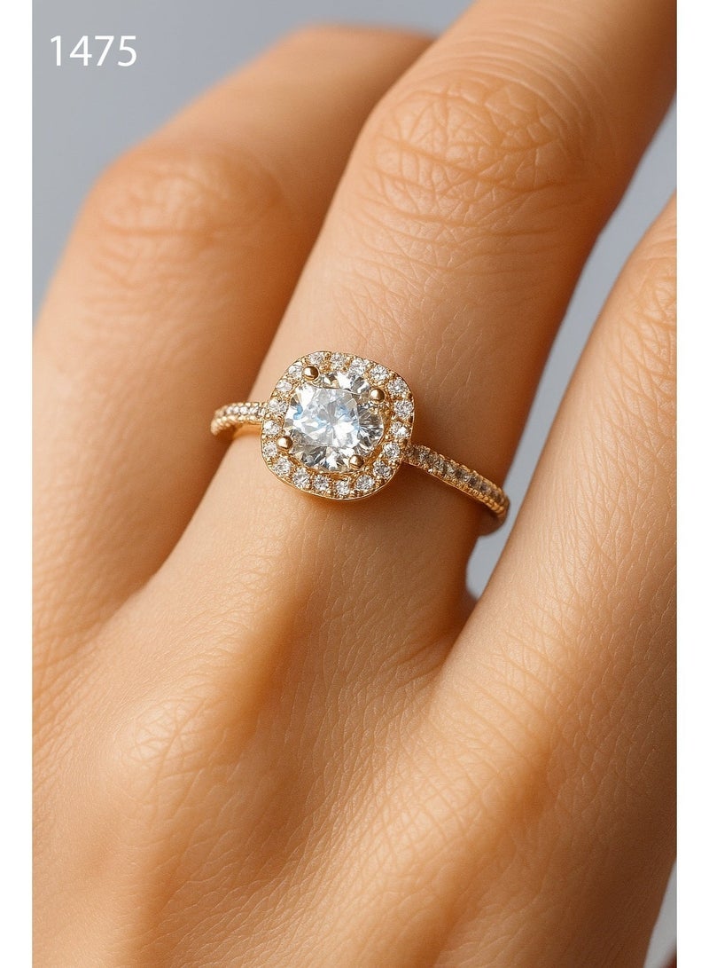 3Diamonds Gold-Plated Halo Ring with Round-Cut Center Stone – Adjustable & Elegant - Image 2
