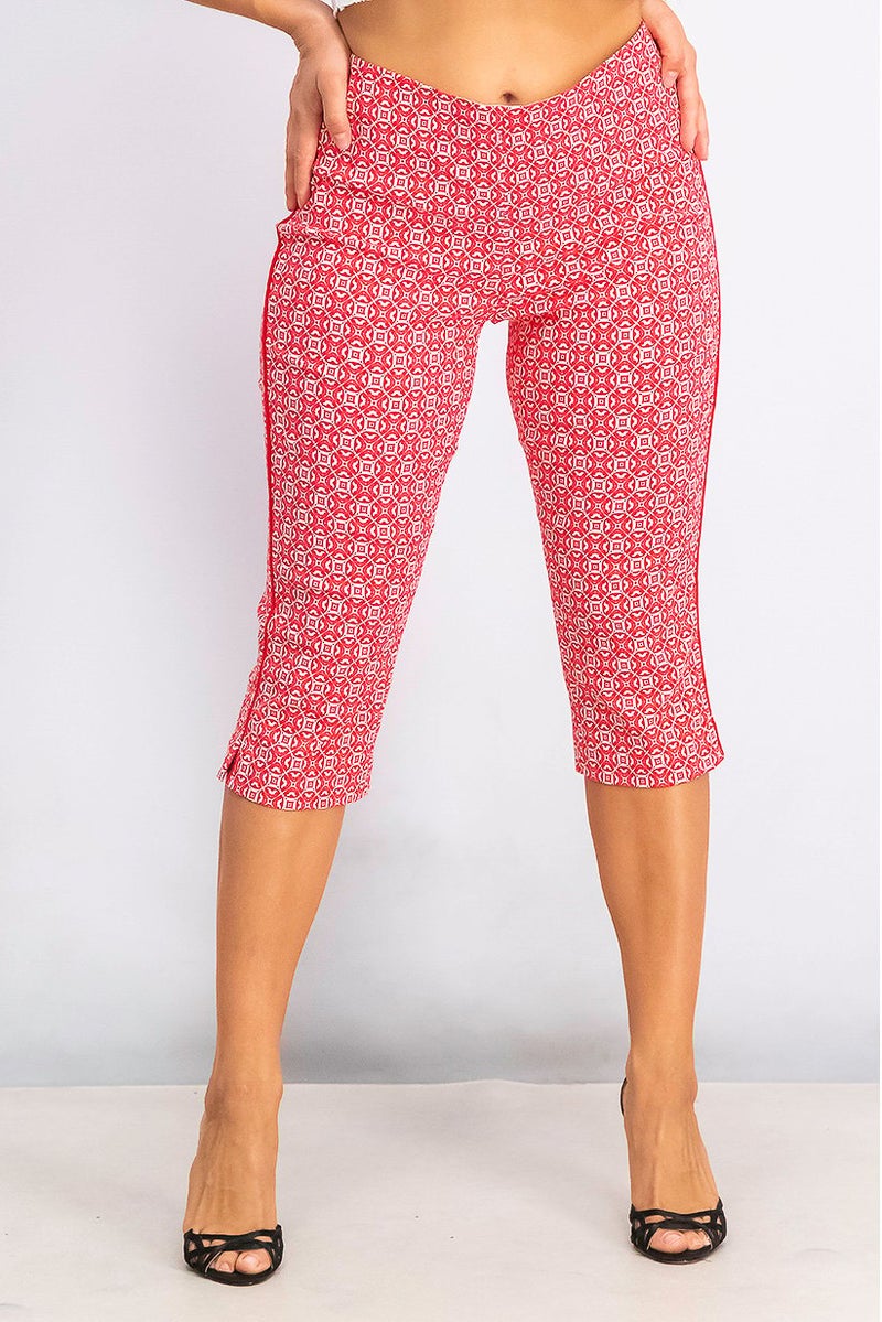 Tchibo Women Printed Stretch Capri Pants, Red - Image 1