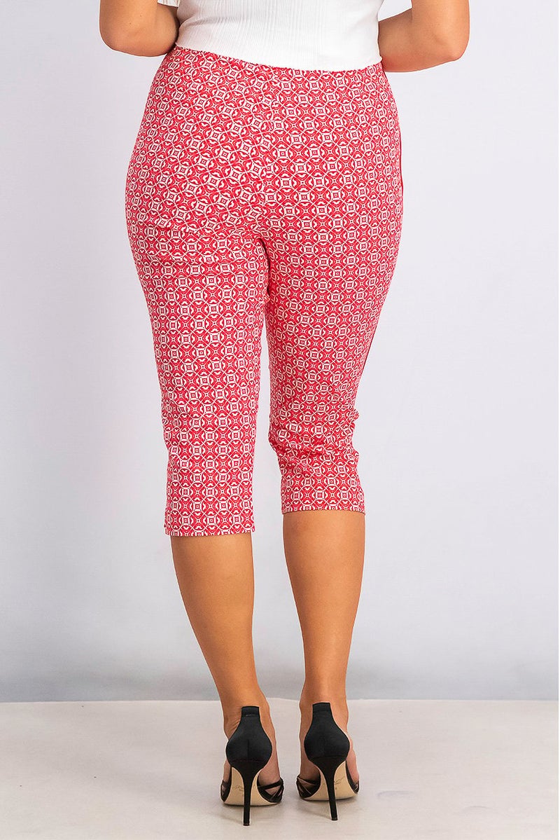 Tchibo Women Printed Stretch Capri Pants, Red - Image 2