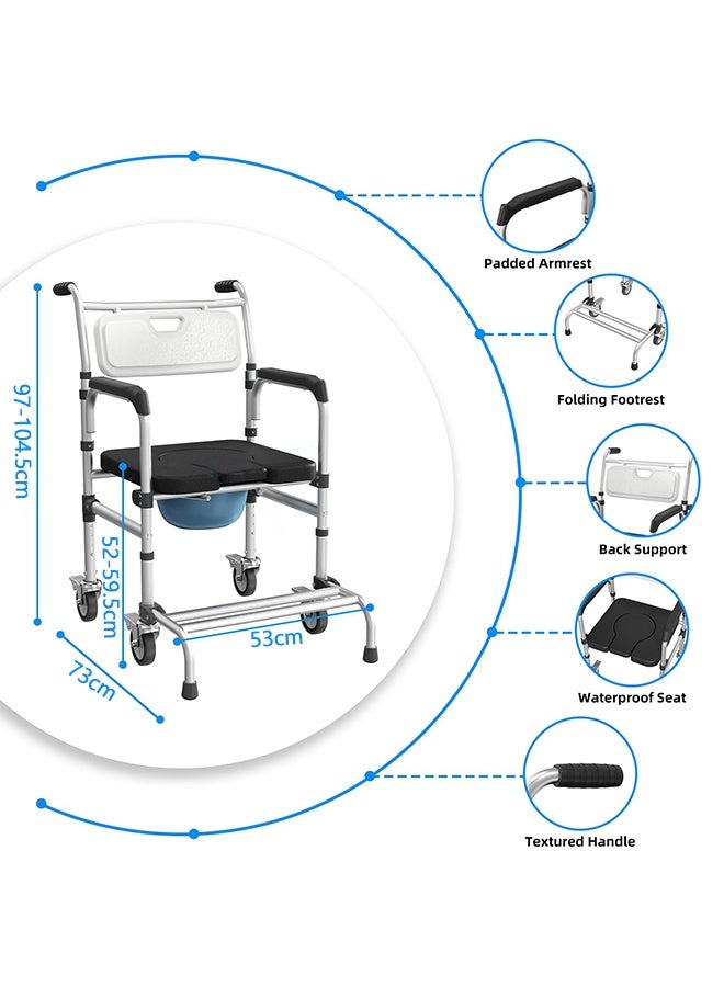 والالا كرسي حمام دوار 4 في 1 مع عجلات لكبار السن، كرسي استحمام بمقابض، مقعد مرحاض مرتفع قابل للتعديل لكبار السن والمعاقين والحوامل يتحمل حتى 150 كجم (أسود) - Image 2