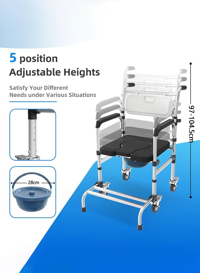 والالا كرسي حمام دوار 4 في 1 مع عجلات لكبار السن، كرسي استحمام بمقابض، مقعد مرحاض مرتفع قابل للتعديل لكبار السن والمعاقين والحوامل يتحمل حتى 150 كجم (أسود) - Image 3