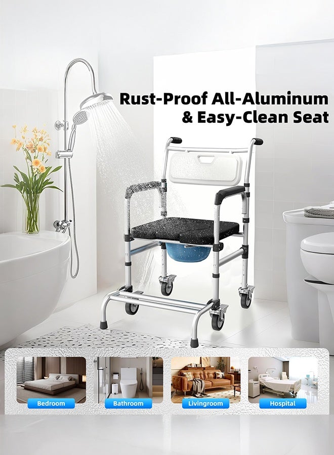 والالا كرسي حمام دوار 4 في 1 مع عجلات لكبار السن، كرسي استحمام بمقابض، مقعد مرحاض مرتفع قابل للتعديل لكبار السن والمعاقين والحوامل يتحمل حتى 150 كجم (أسود) - Image 5