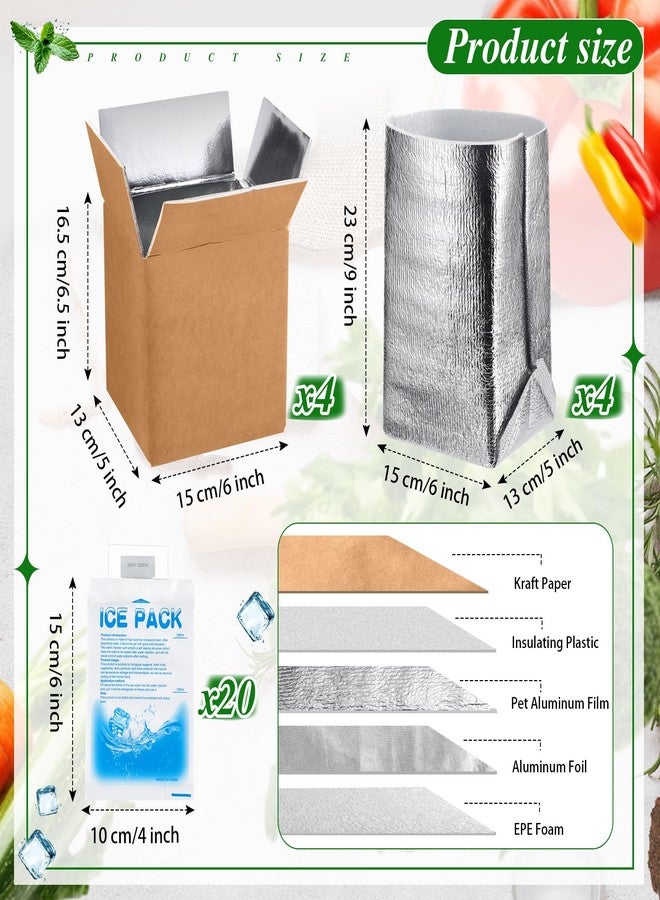 Honoson 4 Pcs Thermal Insulated Shipping Boxes for Frozen Food with Ice Pack and Aluminum Foil Liner for Shipping Big Cold Pack Cooler Mailing Boxes for Moving Hot Frozen Food (6'' X 5'' X 6.5'') - Image 2