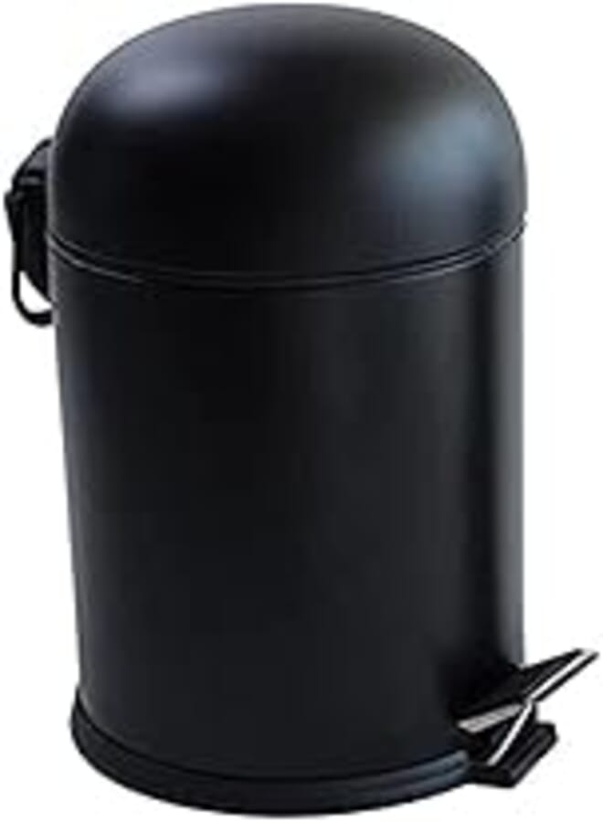 Black Basket Stainless Steel Trash Bin With Pedal,Garbage Can Wastebasket With Concave Black Lid, Used at Home, Office Kitchen & Bathroom,7 Liter 