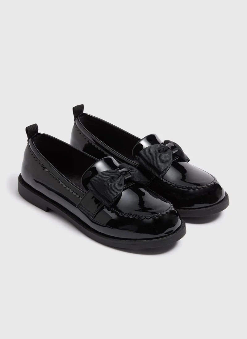 Matalan Girls Black Bow Loafer School Shoes