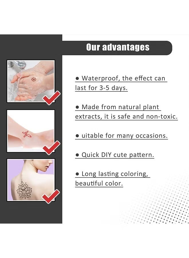 EELHOE Temporary Tattoo Suit, With 84 Pieces Self-Adhesive Tattoo Template Set, Temporary Tattoo Ink 3 Bottles, 3 Colors For Art Drawing Women Men Kids DIY Art Painting - Image 2