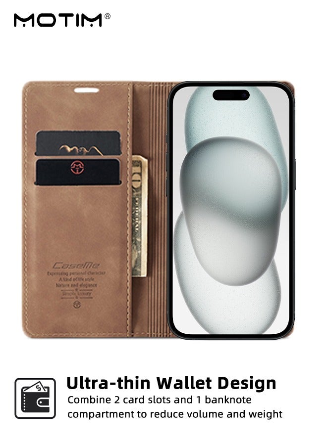 Motim iPhone 15 Plus Case, Premium Leather Wallet Phone Case with Card Holder, Anti-Drop Phone Protective Case, Shockproof Case Cover, iPhone 15 Plus Case with Stand  - Image 2