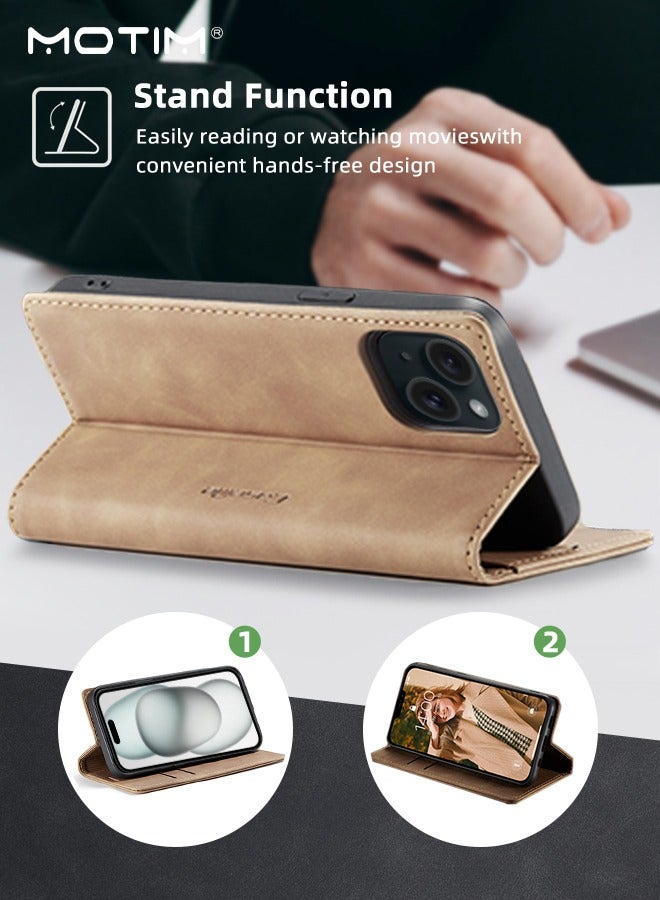 Motim iPhone 15 Plus Case, Premium Leather Wallet Phone Case with Card Holder, Anti-Drop Phone Protective Case, Shockproof Case Cover, iPhone 15 Plus Case with Stand  - Image 3
