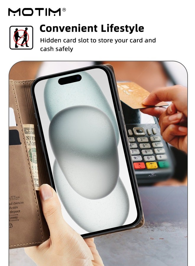 Motim iPhone 15 Plus Case, Premium Leather Wallet Phone Case with Card Holder, Anti-Drop Phone Protective Case, Shockproof Case Cover, iPhone 15 Plus Case with Stand  - Image 4