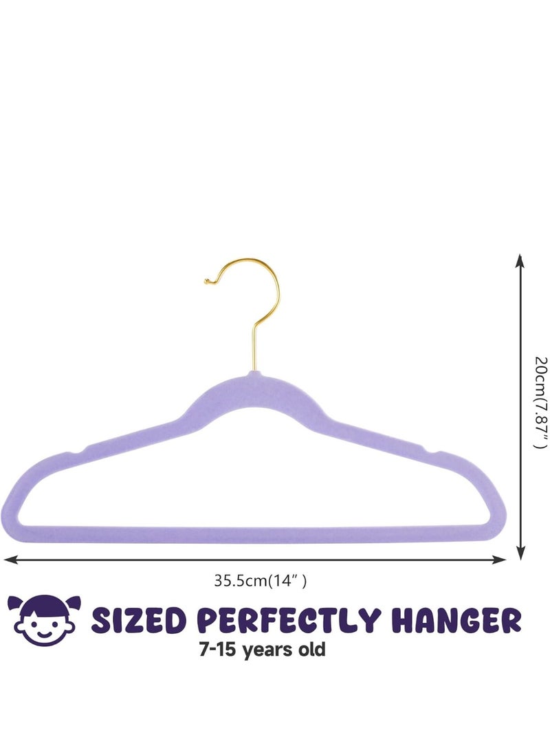 Red Dot Gift® 10-Pack Purple Kids Velvet Hangers 14" Wide with Copper Rose Gold Hooks - Nursery Clothes Hangers Non Slip Toddler Hangers. - Image 2