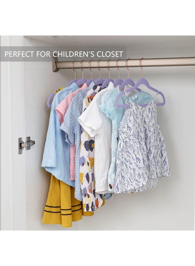 Red Dot Gift® 10-Pack Purple Kids Velvet Hangers 14" Wide with Copper Rose Gold Hooks - Nursery Clothes Hangers Non Slip Toddler Hangers. - Image 4