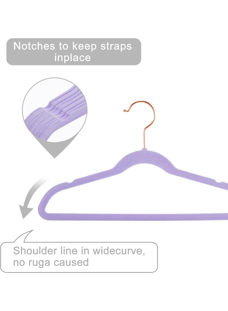 Red Dot Gift® 10-Pack Purple Kids Velvet Hangers 14" Wide with Copper Rose Gold Hooks - Nursery Clothes Hangers Non Slip Toddler Hangers. - Image 3