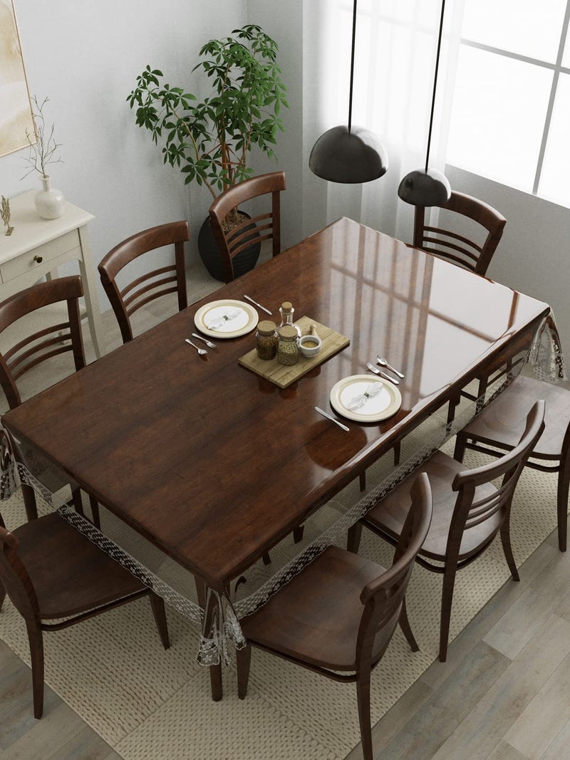 ClasikoTransparent 8 Seater Table Cover Material PVC Shape Rectangle Pack of 1 Seamless No Joints Silver Lace 60x108 Inches - Image 1