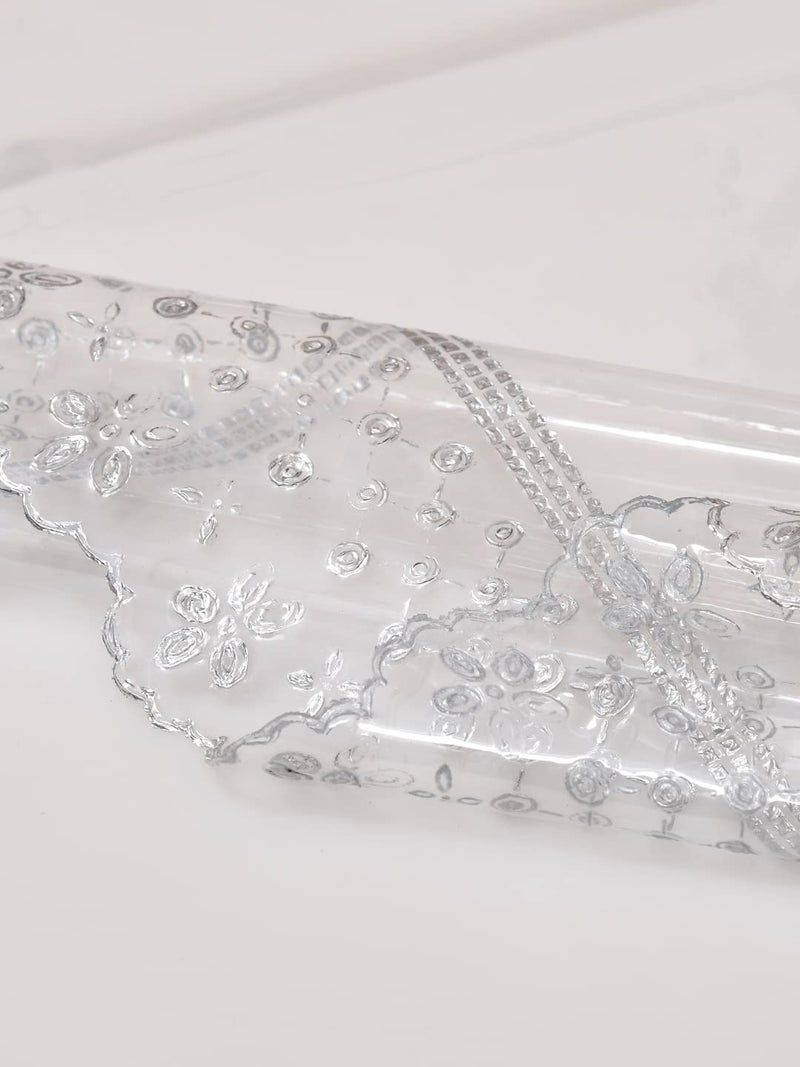ClasikoTransparent 8 Seater Table Cover Material PVC Shape Rectangle Pack of 1 Seamless No Joints Silver Lace 60x108 Inches - Image 4